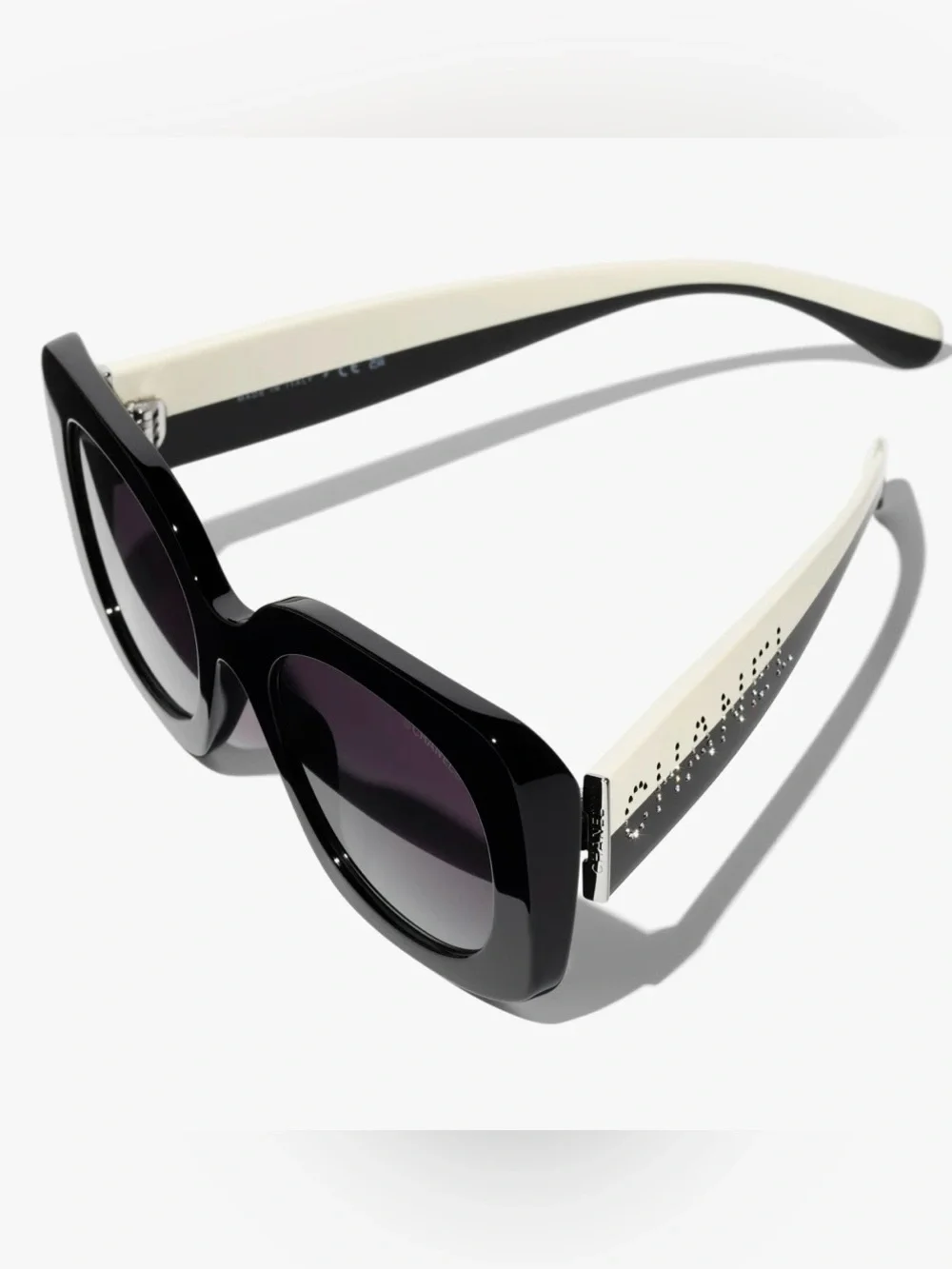CHANEL Authentic Black and White with Rhinestone Accent Square Women Sunglasses
